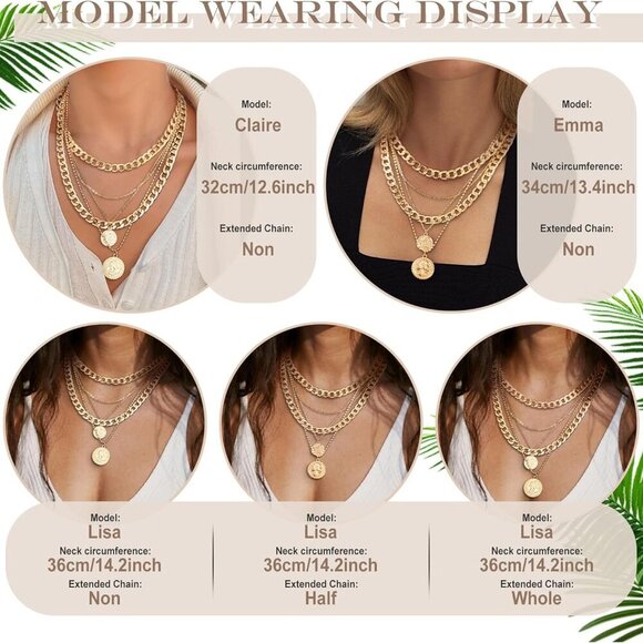 Gold Layered Necklaces for Women Trendy Retro Coin Pendant Necklace Dainty Chunk - Picture 7 of 9